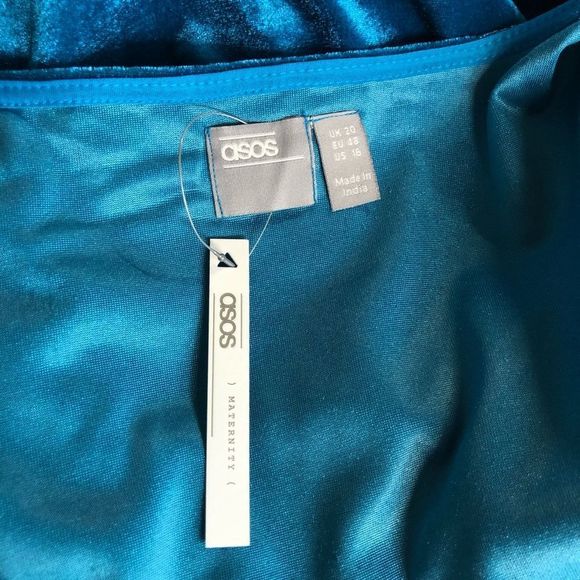 ASOS Teal Velvet Embroidered Belted Maternity Midi Dress NWT - Picture 10 of 14